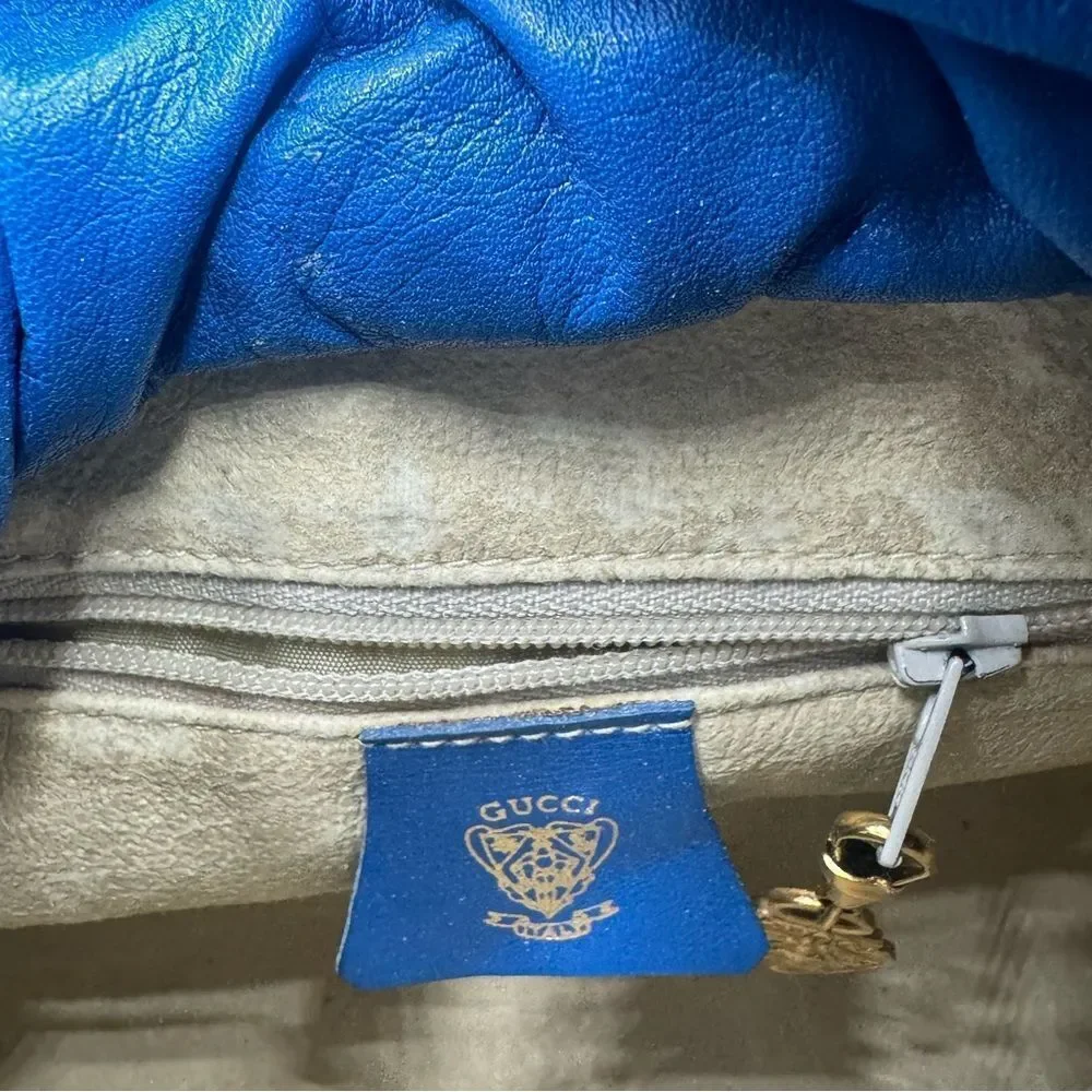 Auth Old Gucci Vintage Blue White Mini Supreme PVC Small Bucket Bag Cinch